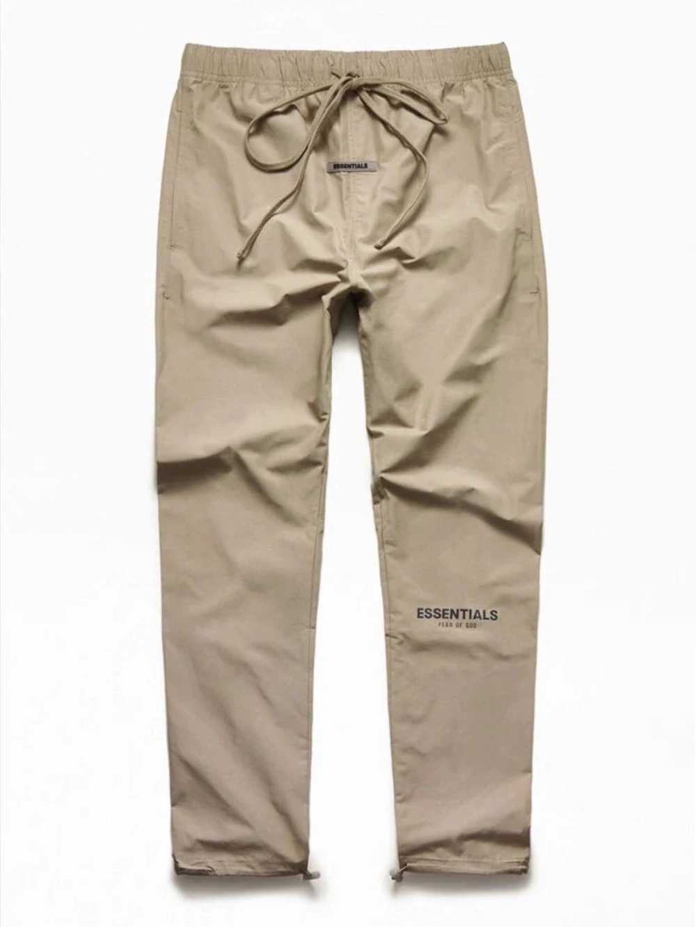 Fear Of God Essentials Men’s Nylon Track Pants Bottoms Drawcord Slim-Fit Tan